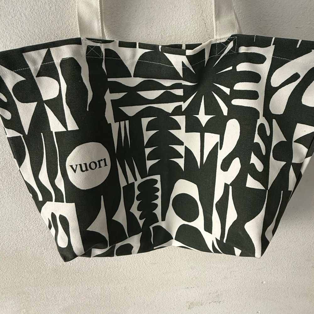 Vuori Deep Green and White Patterned Tote Bag